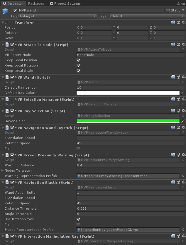 Interactions configured by the MVRWand.